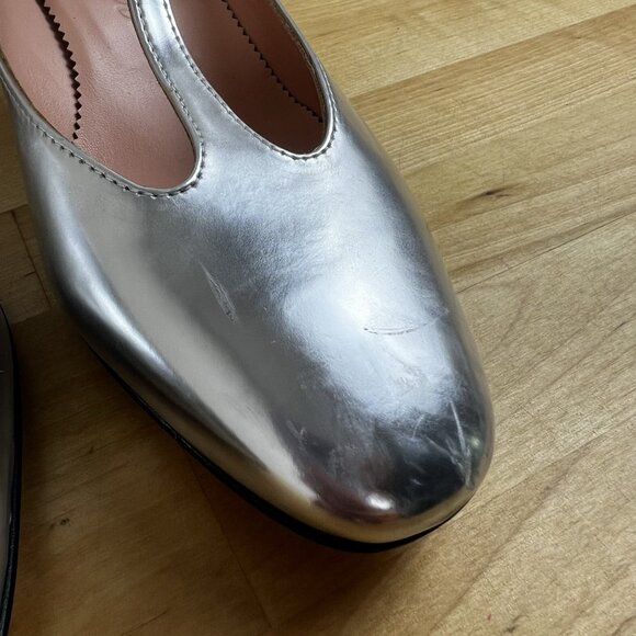 J.Crew Millie T-strap Heels Metallic Silver Mary Jane Ankle Strap Block Size 7 - Picture 6 of 15
